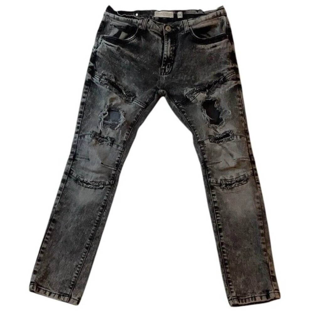 Evolution In Design Denim Distressed Tapered Leg Jeans Black Mens 34x29 Actual
